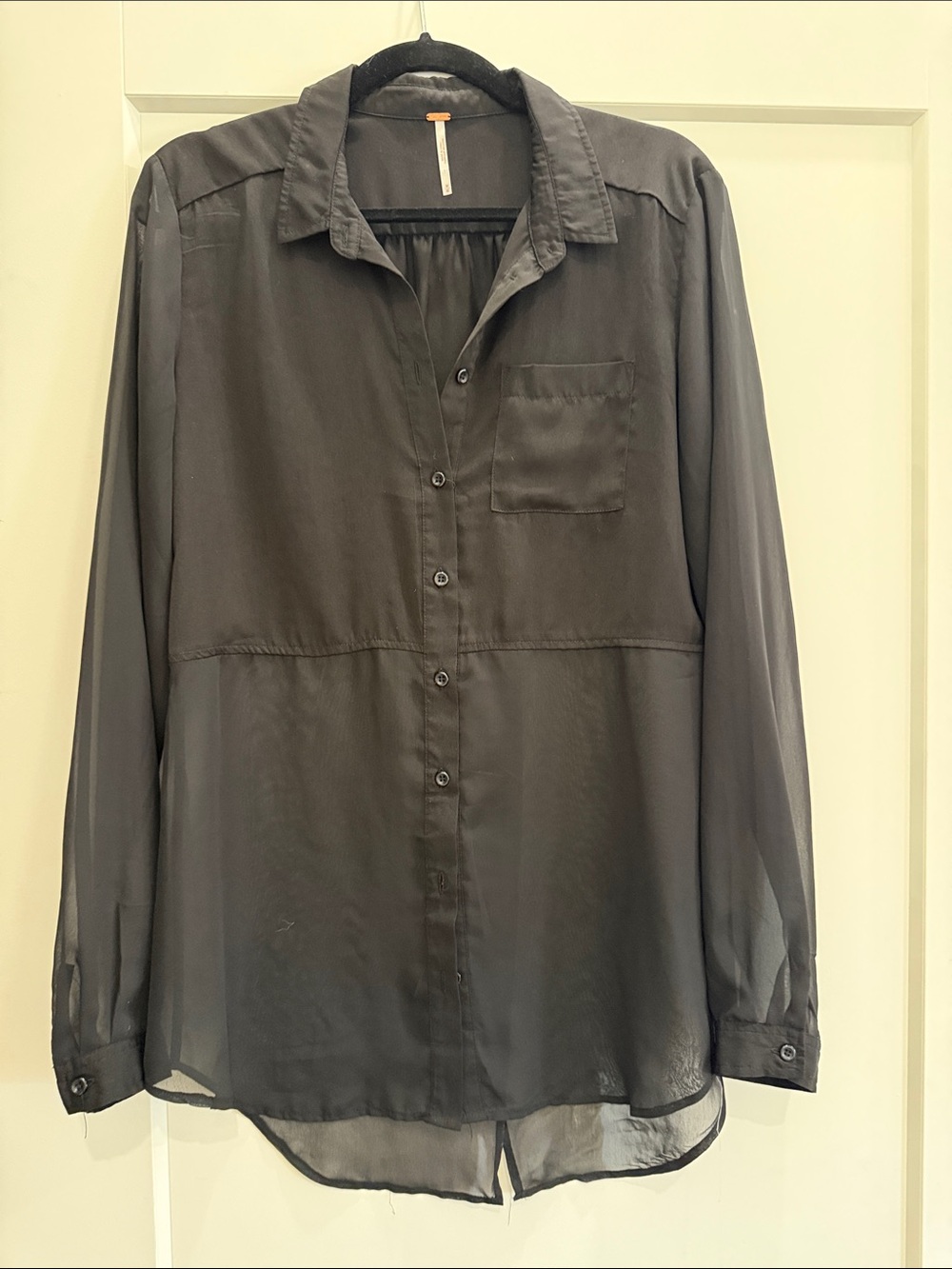 Free People Charcoal Sheer Button-Front Blouse